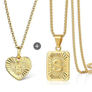 Heart Initial + Rectangle Necklace Bundle