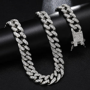 Icy Cuban Link Necklace (13mm) in White Gold