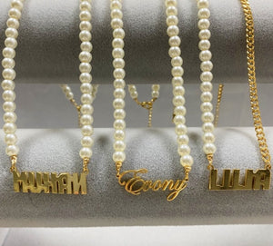 Pearl Nameplate Necklace