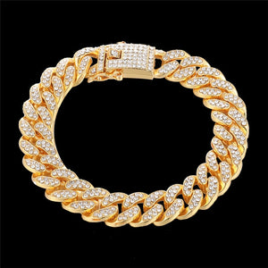 Icy Cuban Link Bracelet(13mm) in Yellow Gold