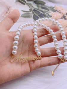 Pearl Nameplate Necklace