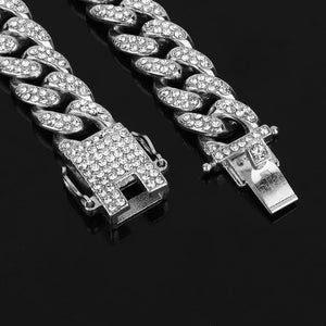 Icy Cuban Link Necklace (13mm) in White Gold