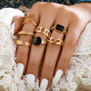 Roman Numeral & Onyx Ring Set