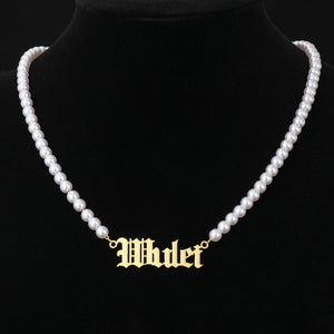 Pearl Nameplate Necklace